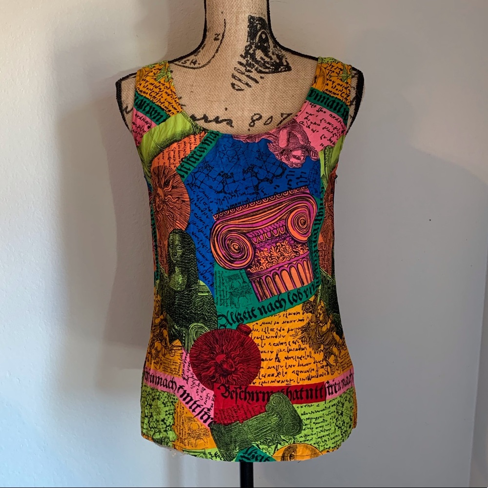 Vintage Colorful Print Silk Blouse